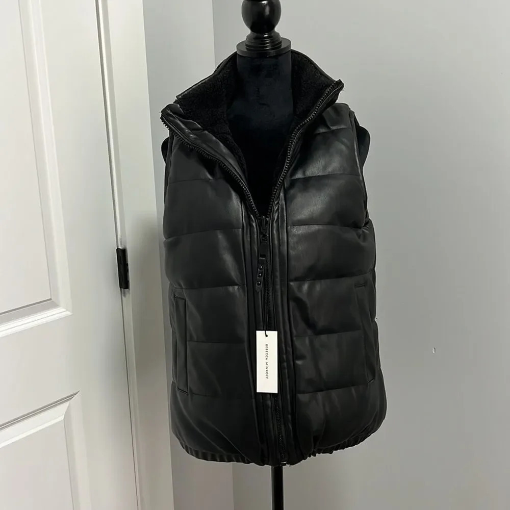 NWT WOMENS FAUX FUR FAUX LEATHER REVERSIBLE VEST size M